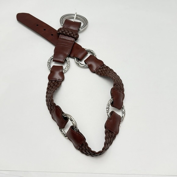 Brighton Braided Leather Belt Women 30 Brown Silver Buckle Western‎ Boho - Picture 10 of 12